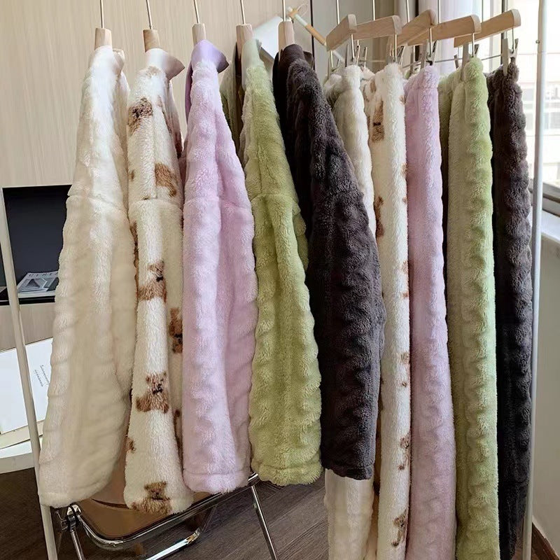 Pyjama Peluche Chaud Ensemble Confortable pour la Maison