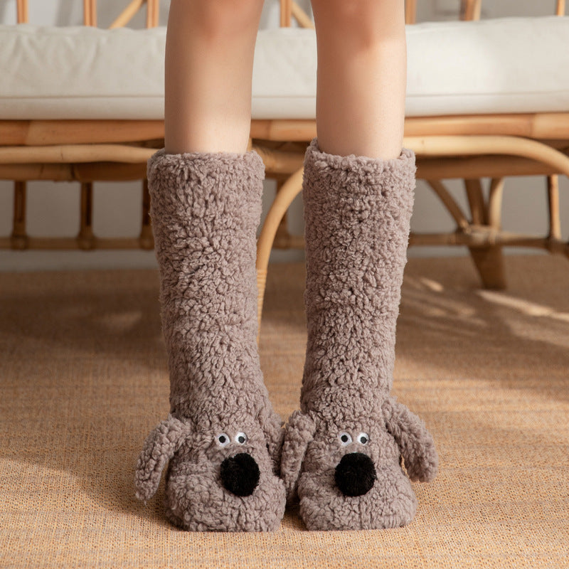Chaussettes cocooning à tête de chien – Douceur, confort et fun - taille unique