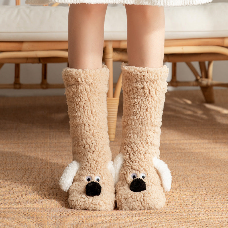 Chaussettes cocooning à tête de chien – Douceur, confort et fun - taille unique