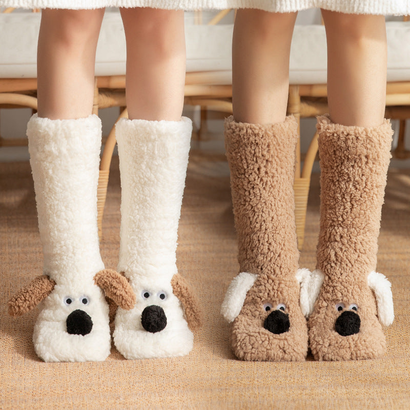 Chaussettes cocooning à tête de chien – Douceur, confort et fun - taille unique