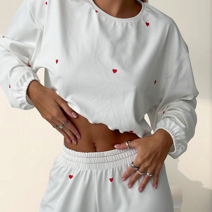 Pyjama Femme Tricoté avec Imprimé Cœur