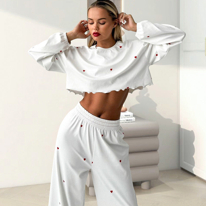 Pyjama Femme Tricoté avec Imprimé Cœur