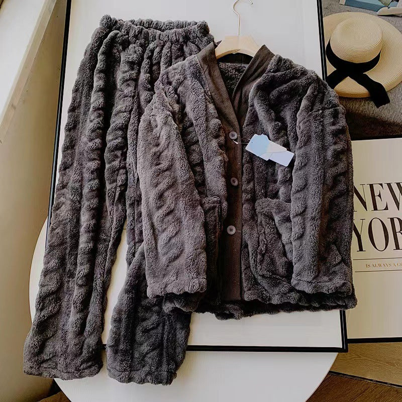 Pyjama Peluche Chaud Ensemble Confortable pour la Maison