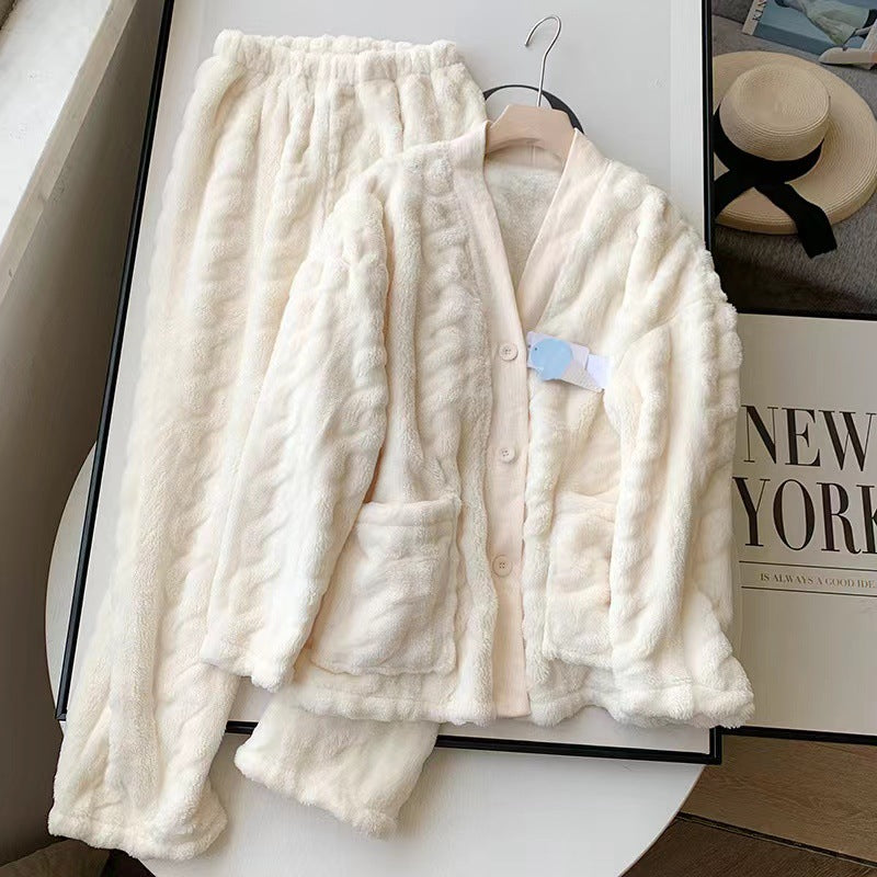 Pyjama Peluche Chaud Ensemble Confortable pour la Maison