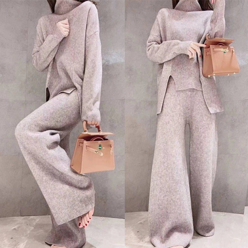 Ensemble Deux Pièces Pull Col Roulé et Pantalon Large