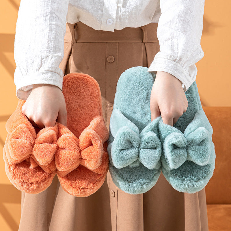 Chaussons Peluche avec Nœud - Doux et Confortables