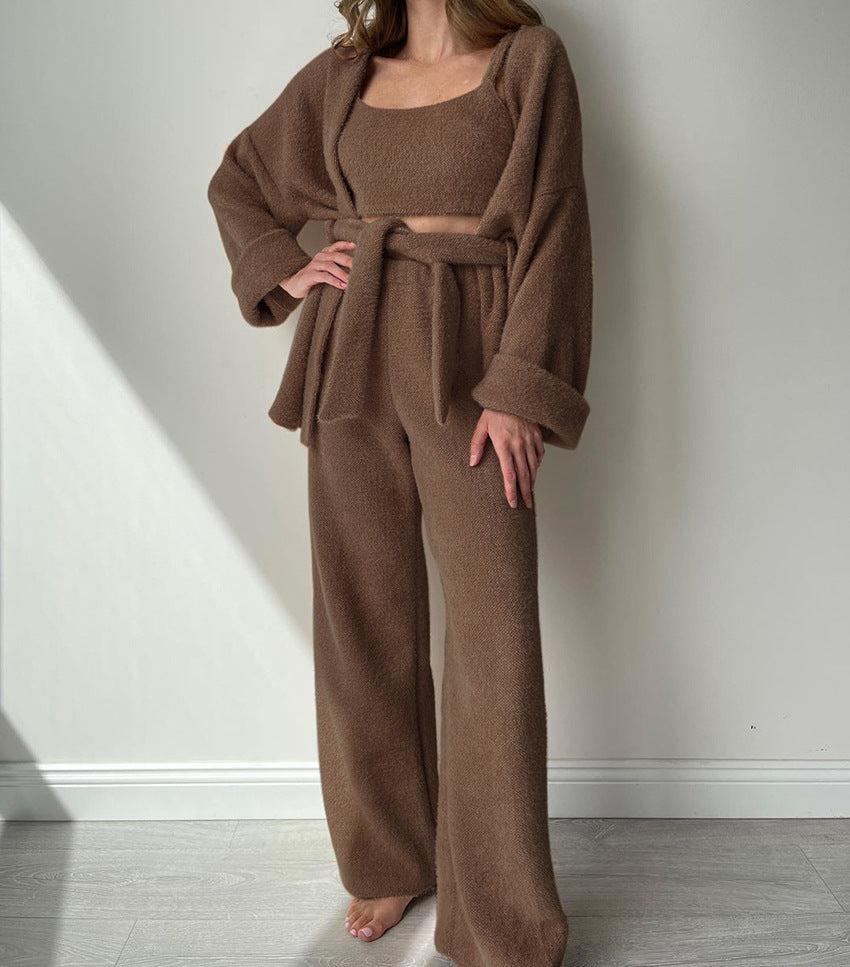 Ensemble 3 Pièces Élégant avec Ceinture pour la Maison