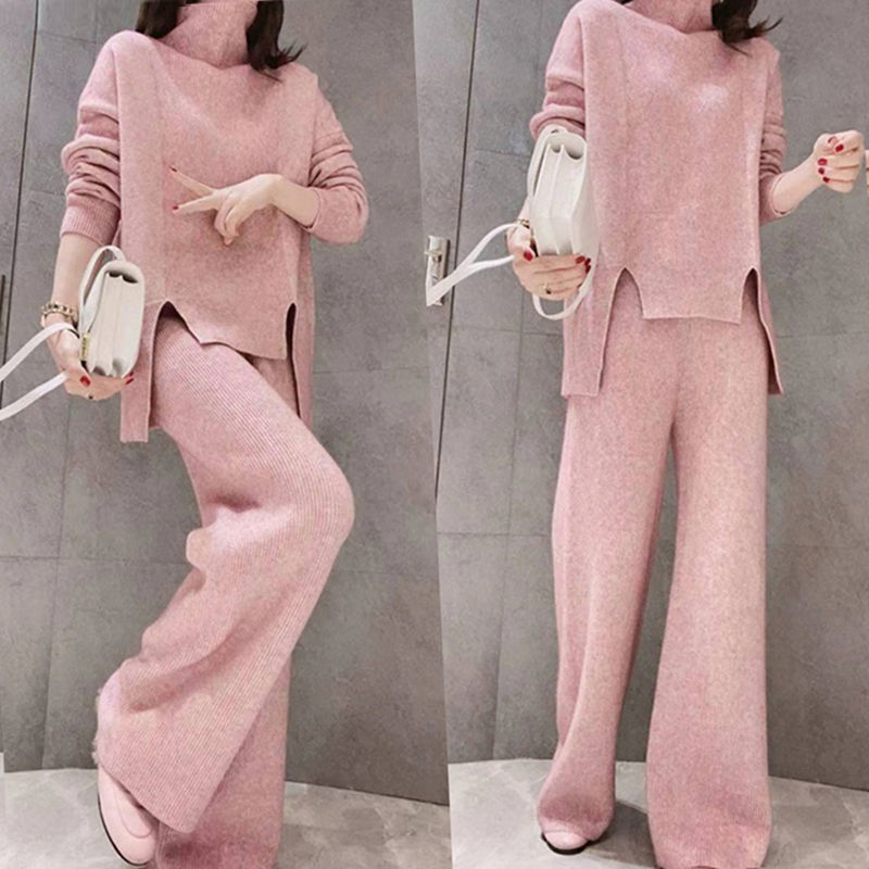 Ensemble Deux Pièces Pull Col Roulé et Pantalon Large