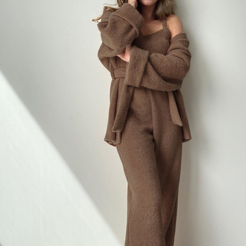 Ensemble 3 Pièces Élégant avec Ceinture pour la Maison