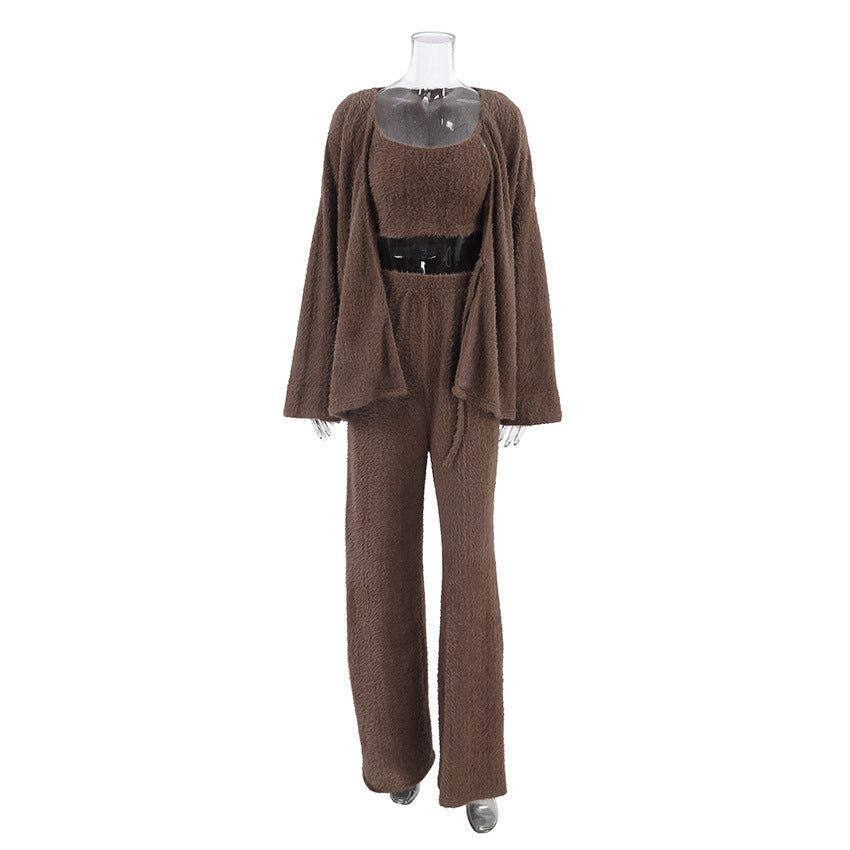 Ensemble 3 Pièces Élégant avec Ceinture pour la Maison