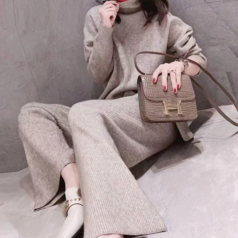 Ensemble Deux Pièces Pull Col Roulé et Pantalon Large