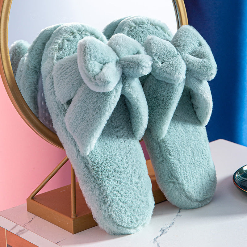 Chaussons Peluche avec Nœud - Doux et Confortables